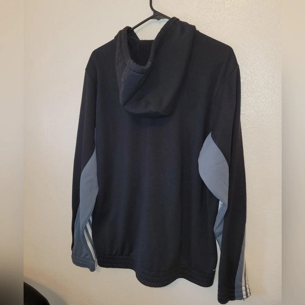 Adidas Mens Full Zip Black Hooded Sweatshirt with Gray Stripes